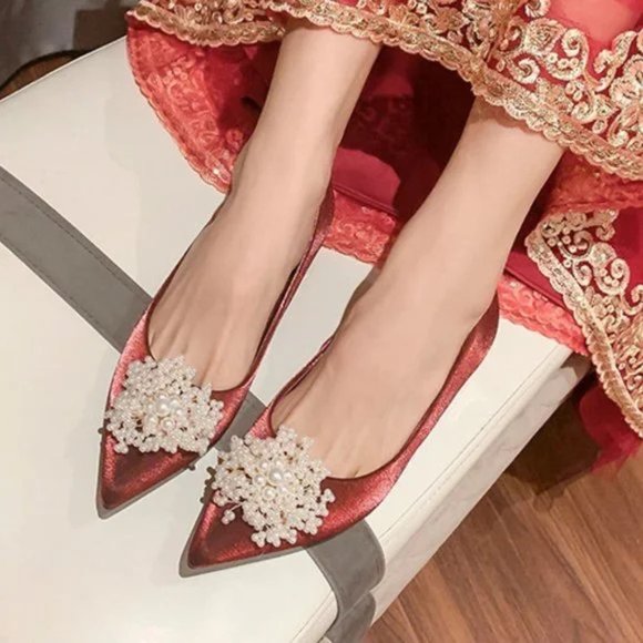 Rough heel wedding shoes bride shoes Chinese show show shoes single shoes - Picture 2 of 5